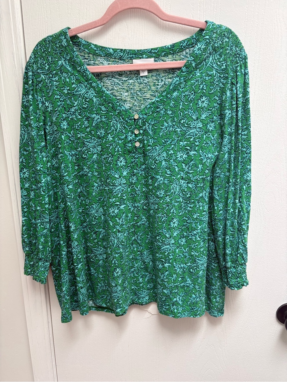 J. Jill Green Paisley Henley Long Sleeve Top